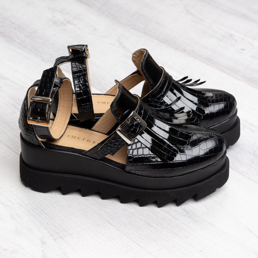 *Pantofi - Amur - Croco Black